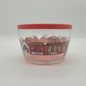 Vintage Libbey Glass Winter Town Christmas Scene Small Bowl With Lid
